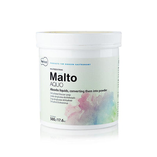 Emballage de 500 g de maltodextrine TÖUFOOD MÄLTO AQUO, un produit polyvalent et pratique pour diverses applications culinaires et diététiques.