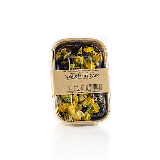 Mélange de fleurs de violettes, fleurs entières, lyophilisées, Keltenhof, 5 g - Mélange de fleurs de violettes, entières, lyophilisées de la marque Keltenhof, conditionné en sachet de 5 g