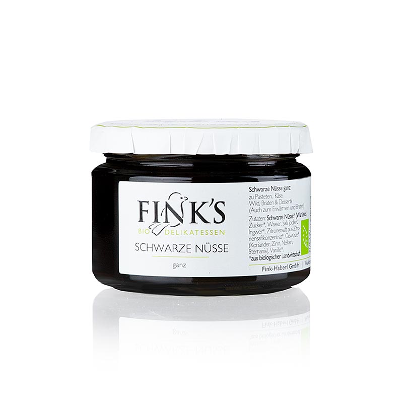 Noix noires entières biologiques au sirop fort, 270 g, de Finks Delikatessen