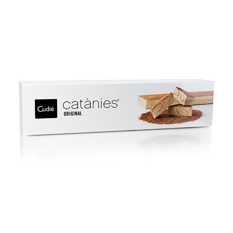 Catanies Turrón, amandes enrobées de nougat comme un bloc, Cudie, 200 g - Image d'un délicieux paquet de 200 g de Catanies Turrón, avec des amandes enrobées de nougat