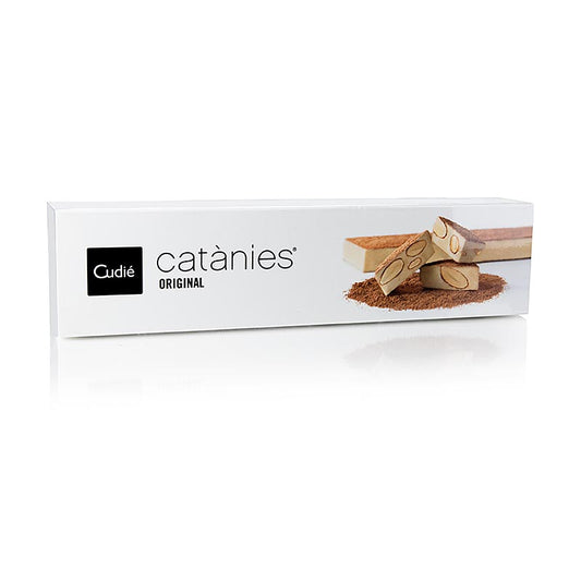 Catanies Turrón, amandes enrobées de nougat comme un bloc, Cudie, 200 g - Image d'un délicieux paquet de 200 g de Catanies Turrón, avec des amandes enrobées de nougat