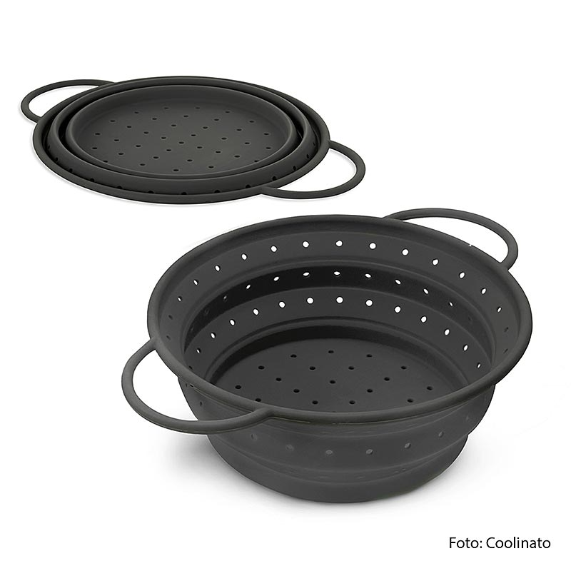 Passoire pliable en silicone de couleur grise de 24cm, de la marque Coolinato