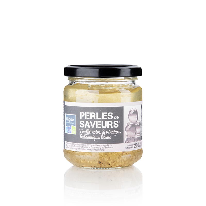 Pot de 200 g de caviar Les Perles épicé au vinaigre balsamique blanc et à la truffe d'été, un produit luxueux et savoureux