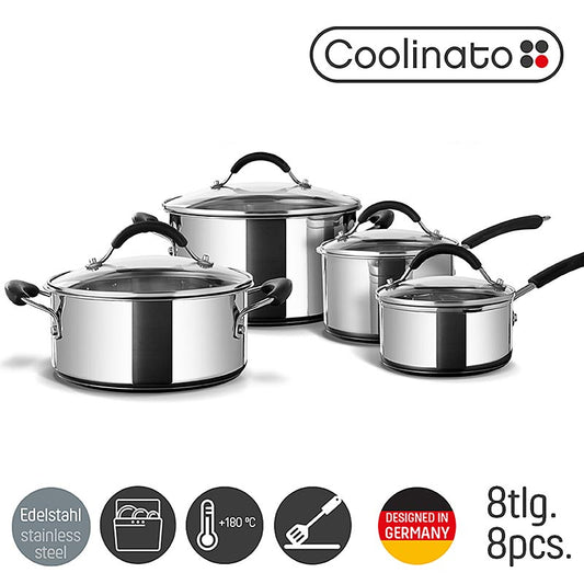 Ensemble de casseroles en acier inoxydable convenant à toutes les plaques de cuisson avec 4 casseroles et couvercles de Coolinato