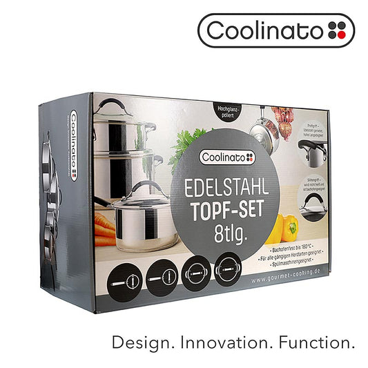 Jeu complet de 8 casseroles en acier inoxydable pour tous les types de cuisinières
