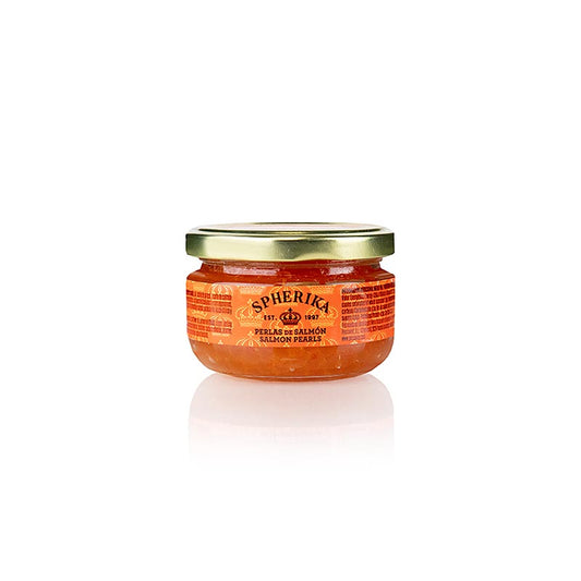 Caviar épicé Perlas al Salmon - avec saumon, sphérique, 100 g - Caviar de saumon de luxe en perles sphériques de 100 g au goût épicé.
