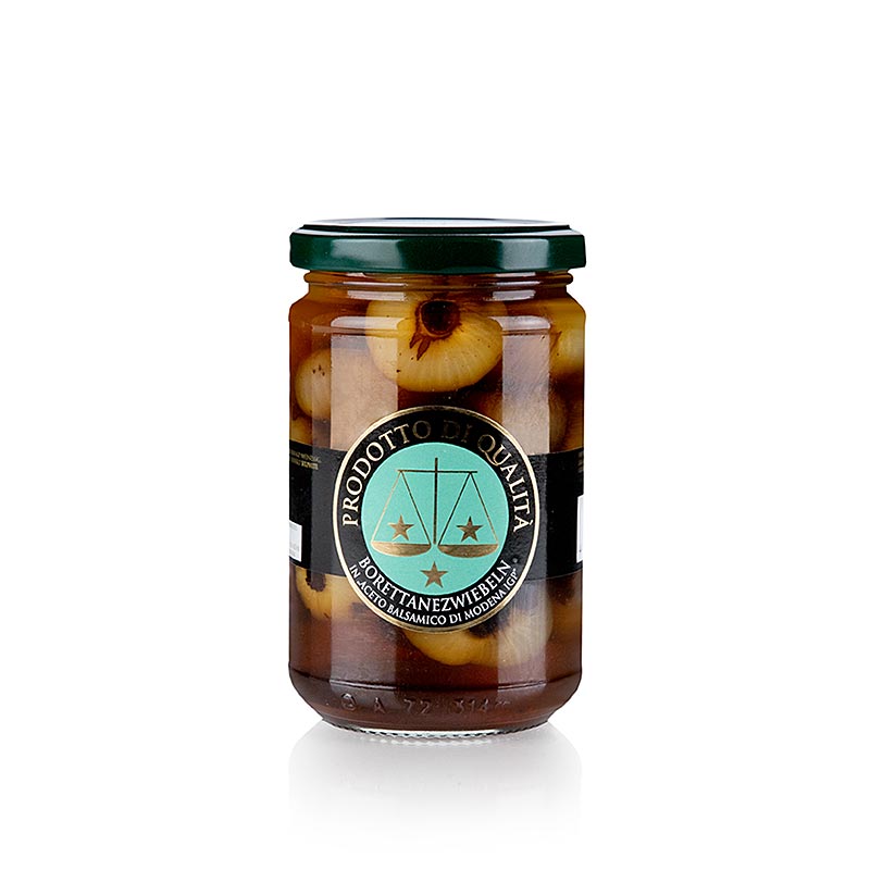 Oignons Borettane all' aceto balsamico, La Bilancia, 280 g - Oignons Borettane marinés au vinaigre balsamique doux dans un bocal de 280 grammes