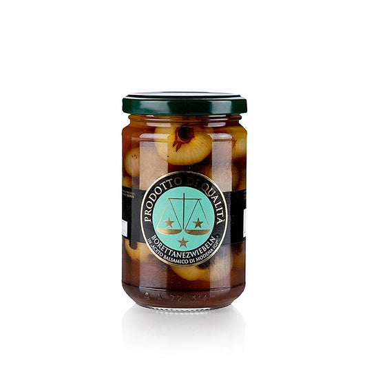 Oignons Borettane all' aceto balsamico, La Bilancia, 280 g - Oignons Borettane marinés au vinaigre balsamique doux dans un bocal de 280 grammes
