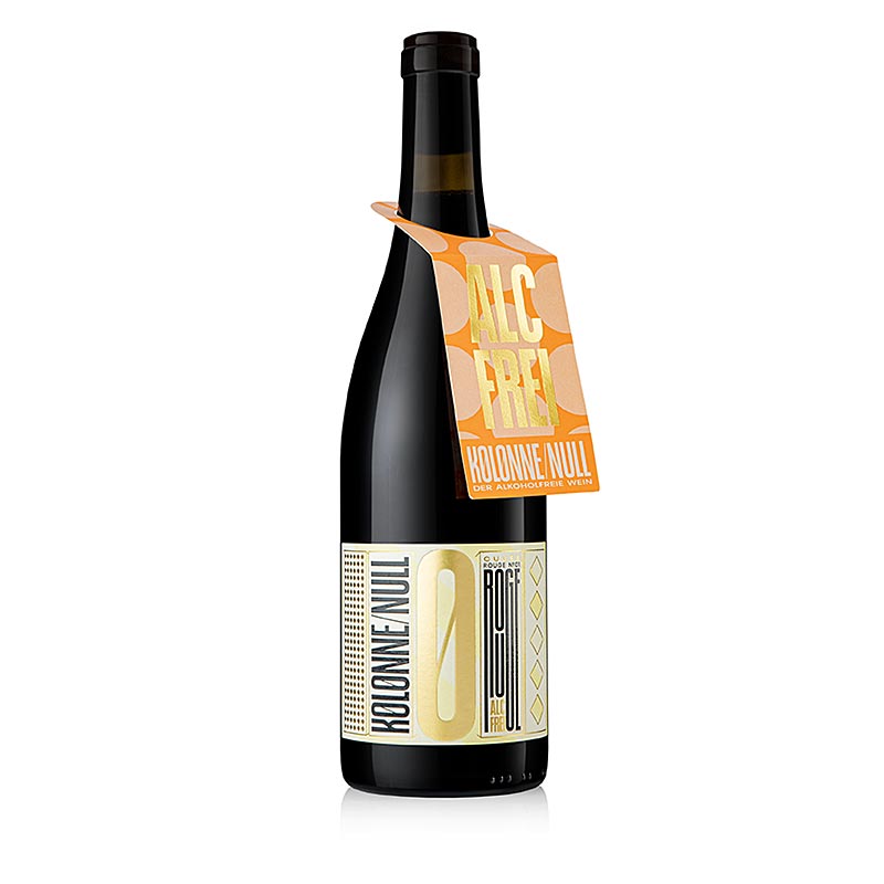  Gros plan sur l'étiquette de la Cuvée Rouge No2, vin rouge sans alcool, un vin rouge sans alcool d'Espagne, produit par Column Zero, 750 ml.