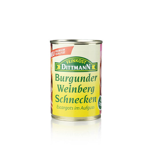 Escargots de Bourgogne (Helix Pomatia) de qualité supérieure Feinkost Dittmann en emballage de 400 g, 4 boîtes