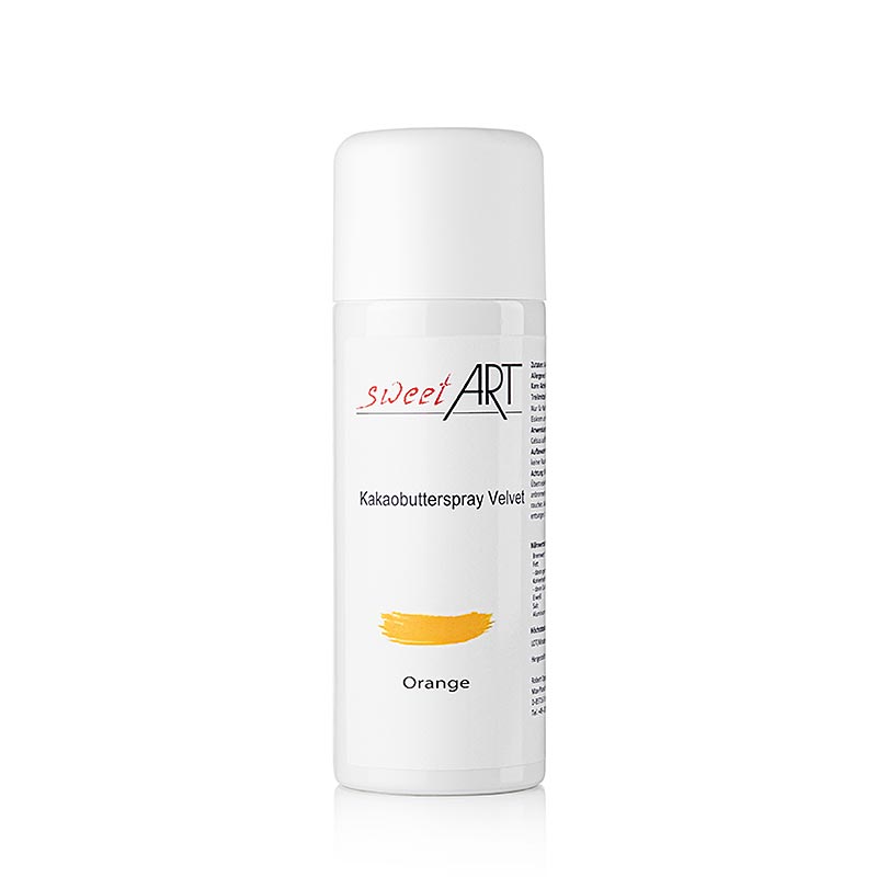 Beurre de cacao en spray/teinture de base orange, (Sweet Arts) Velvet, 400 ml - produit conditionné en spray orange de 400 ml pour colorer le chocolat et les créations d'art sucré