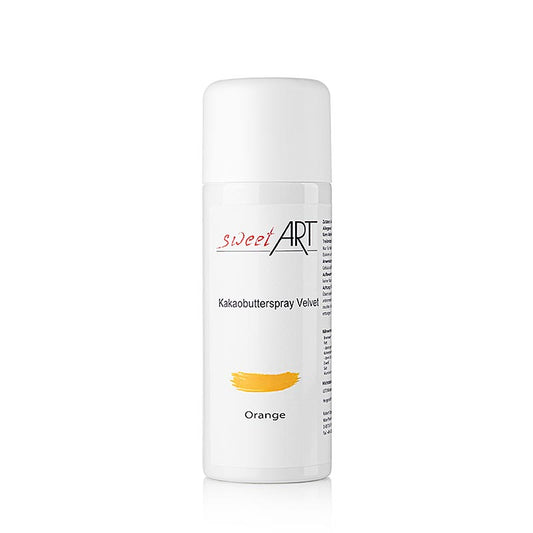 Beurre de cacao en spray/teinture de base orange, (Sweet Arts) Velvet, 400 ml - produit conditionné en spray orange de 400 ml pour colorer le chocolat et les créations d'art sucré