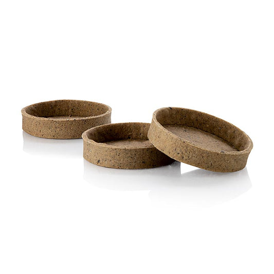 Une photo d'une boîte de La Rose Noire Dessert Tartelettes Vegan Gluten-Free, Ø76x16mm h, 1035 kg, 45 pièces, une délicieuse option de dessert vegan sans gluten.