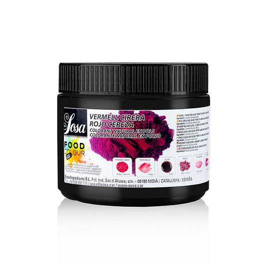 Colorant alimentaire naturel Sosa bio en poudre rouge cerise, entièrement soluble (38629), 300g pour une couleur vive et naturelle dans la pâtisserie et la cuisine.
