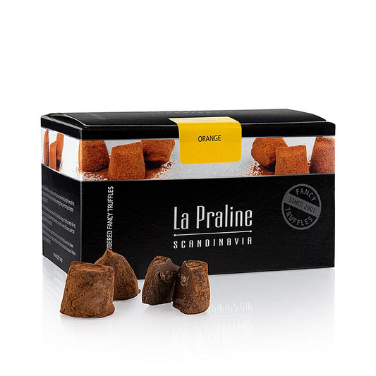 Truffes au chocolat aromatisées à l'orange, emballées dans une boîte de 200 g, fabriquées en Suède