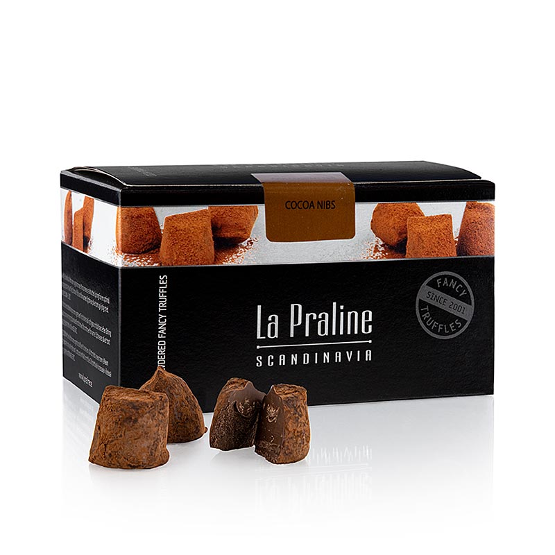 Laissez-vous tenter par les exquises truffes La Praline Fancy, un délice au chocolat suédois de 200 g avec des éclats de cacao, parfait pour satisfaire vos envies de sucré.