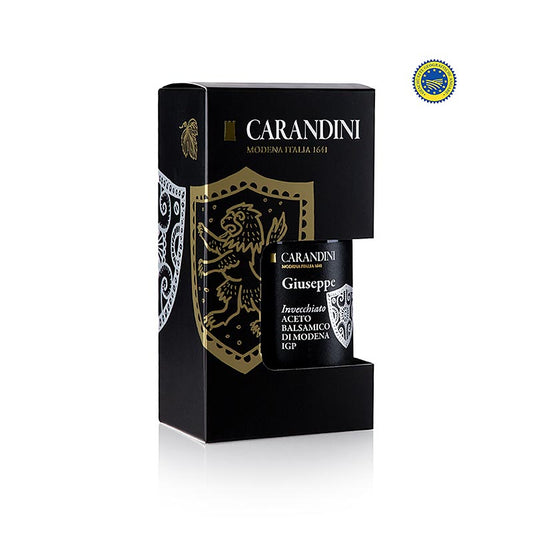 Carandini Aceto Balsamico Modena IGP, Giuseppe, invecchiato (coffret cadeau), 250 ml - Coffret cadeau de luxe contenant 250 ml de l'Aceto Balsamico Modena IGP invecchiato de la marque Carandini Giuseppe.