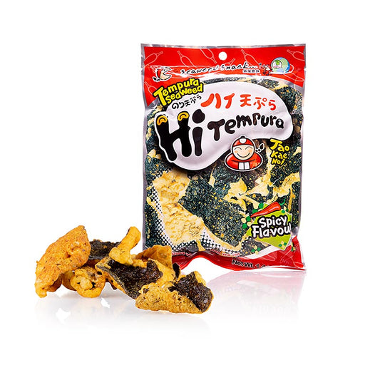 Taokaenoi Tempura Seaweed Spicy, chips d'algues épicées très croustillantes, 40 g - un en-cas délicieux et épicé à base d'algues croustillantes, parfait pour satisfaire votre envie de gourmandise.