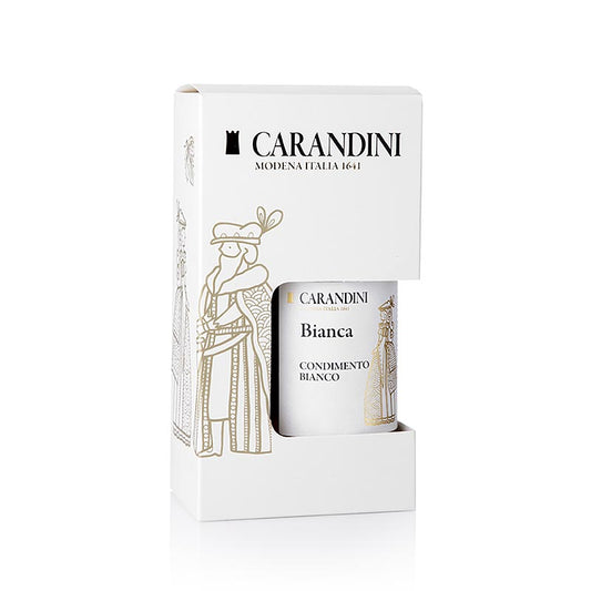 Carandini Condimento Balsamico Bianco (coffret cadeau), 250 ml dans un élégant emballage cadeau, idéal pour ajouter une touche de douceur et d'acidité à vos plats.