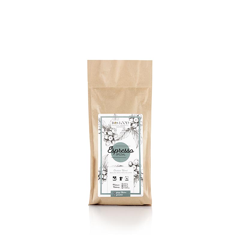 BOS FOOD - Espresso Special, mélange de café Arabica, grains entiers, 500 g - Un sac de 500 g de grains entiers du meilleur mélange de café Arabica pour un délicieux espresso.