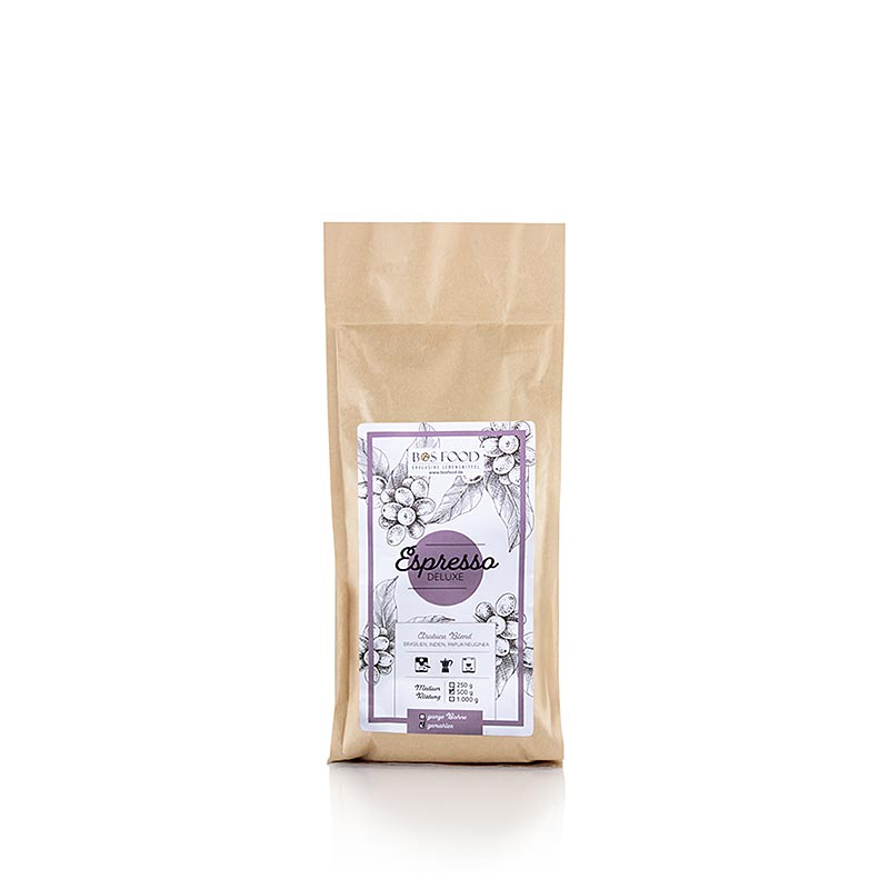 BOS FOOD - Espresso Deluxe, mélange de café Arabica, MOULÉ, 500 g, un mélange riche et aromatique parfait pour les amateurs de café