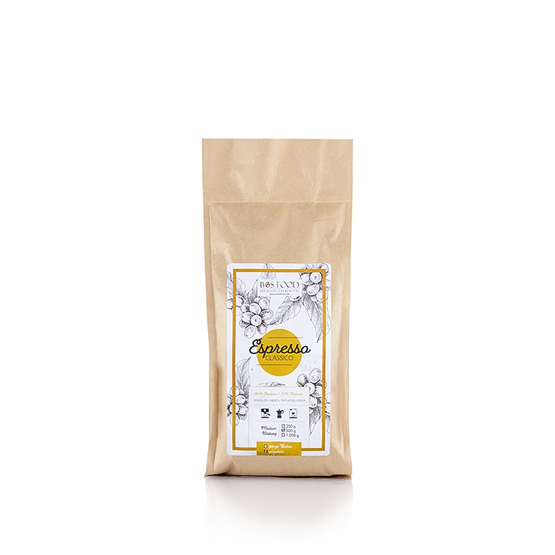 Espresso Classico, mélange de café avec 20% de Robusta, MOULINÉ, 500 g, emballé dans un sachet