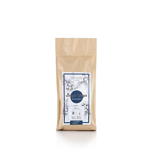 BOS FOOD - Café Single Origin - Ethiopia Yirgacheffe, grains entiers, 500 g alt text : 500 grammes de café éthiopien Yirgacheffe en grains entiers de BOS FOOD, parfait pour les vrais amateurs de café.