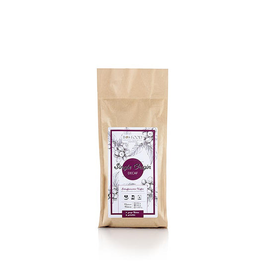 BOS FOOD - Café d'origine unique - Décaféiné, grain entier, 500 g - Image d'un paquet de 500 g de café d'origine unique décaféiné de BOS FOOD