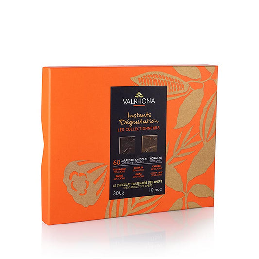 Valrhona Instants Degustation, 60 tablettes, chocolat au lait + noir (34269), 300 g, 60 pcs - assortiment premium de 60 pièces de dégustation de chocolat au lait et noir