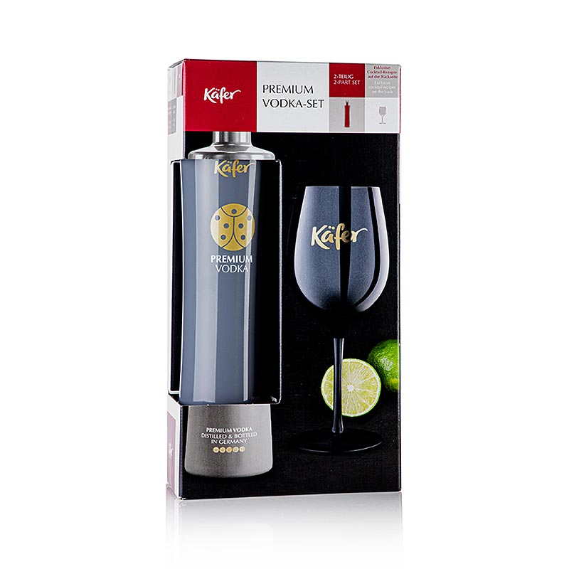 Coffret cadeau Käfer Vodka, 2 pièces, 700 ml, comprenant 1 bouteille de vodka de qualité supérieure et 1 élégant gobelet en verre de la marque Käfer