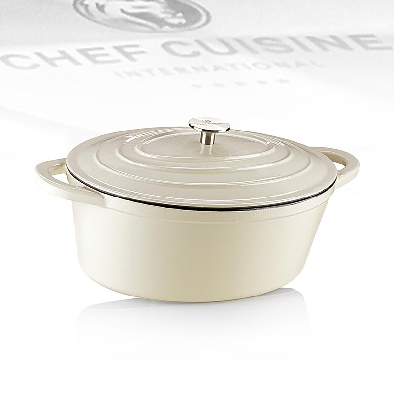 Rôtissoire ovale avec couvercle en beige en fonte/émail, Chef Cuisine 