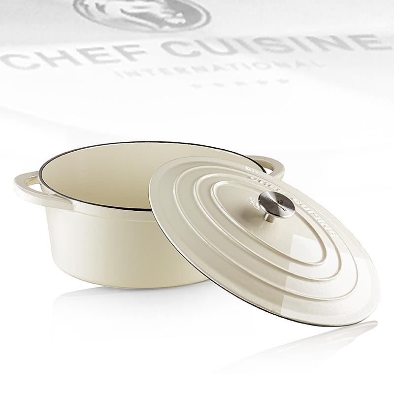 Chef Cuisine plat à rôtir ovale en fonte et émail beige avec couvercle, 1 pièce