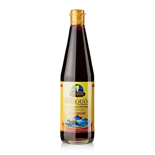 Authentique sauce de poisson Hun Thanh de Phu Quoc, Vietnam, en bouteille de 650 ml, parfaite pour ajouter un goût riche et savoureux à vos plats.