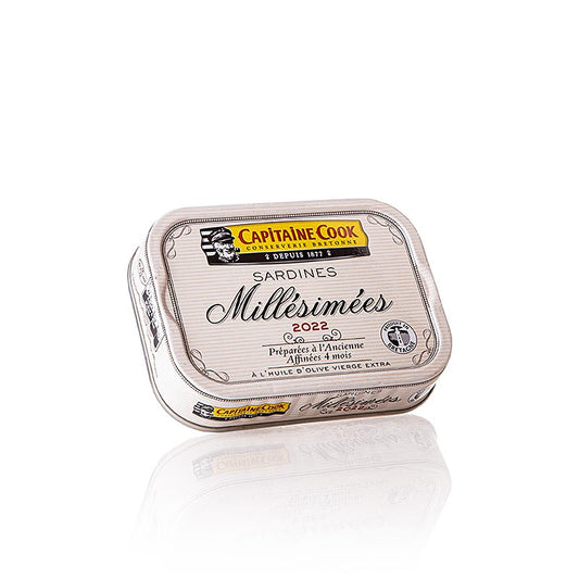 Sardines entières à l'huile d'olive, récolte 2022, de Capitaine Cook, France, boîte de 115g