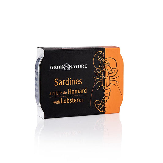 Sardines à l'huile de homard, Groix & Nature, 115 g, conserves de poissons à l'huile de homard aromatique de Groix & Nature, 115 g