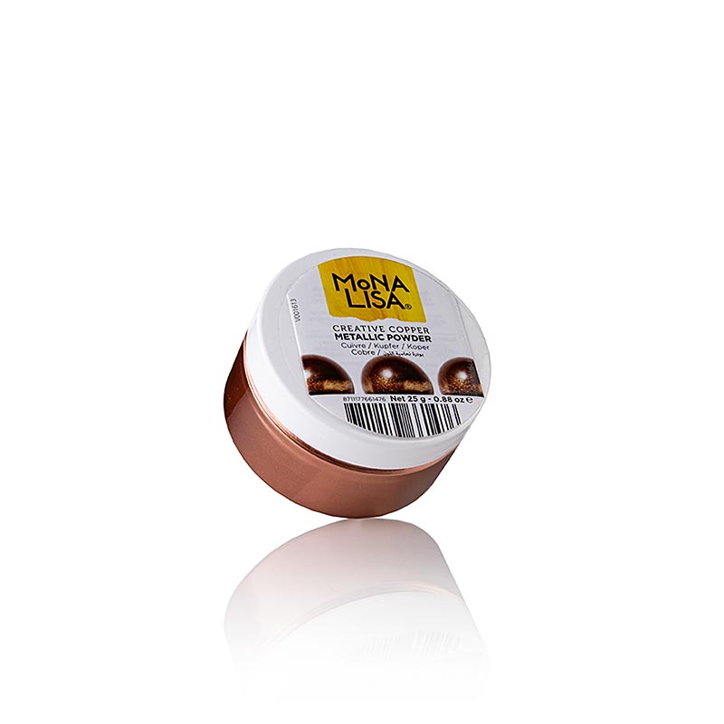 Colorant alimentaire Poudre créative Poudre pailletée au cuivre, Mona Lisa brillante, 25 g - Alt text : Poudre pailletée au cuivre 25 g, colorant alimentaire pour applications créatives