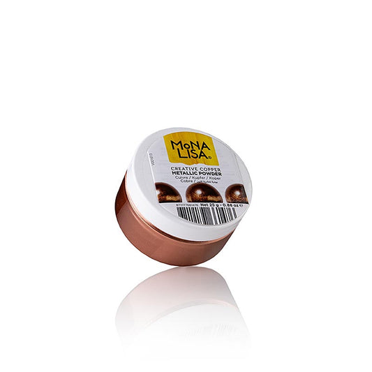 Colorant alimentaire Poudre créative Poudre pailletée au cuivre, Mona Lisa brillante, 25 g - Alt text : Poudre pailletée au cuivre 25 g, colorant alimentaire pour applications créatives