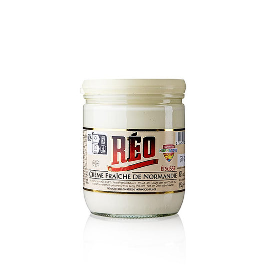 Crème fraîche de Normandie riche et onctueuse, avec 42% de matière grasse, en pot de 392g par RÉO