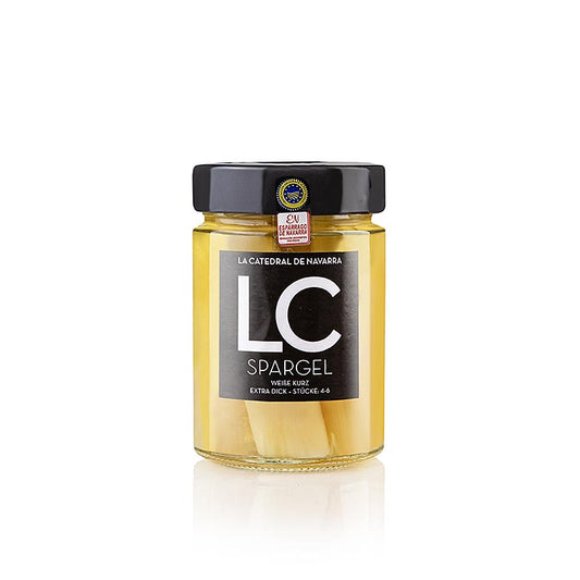 Espárragos de Navarra - Asperges en conserve, 4-6 pièces, DOP/IGP, LC, 335g : Asperges en conserve de haute qualité de Navarre, Espagne, dans un bocal de 335g.