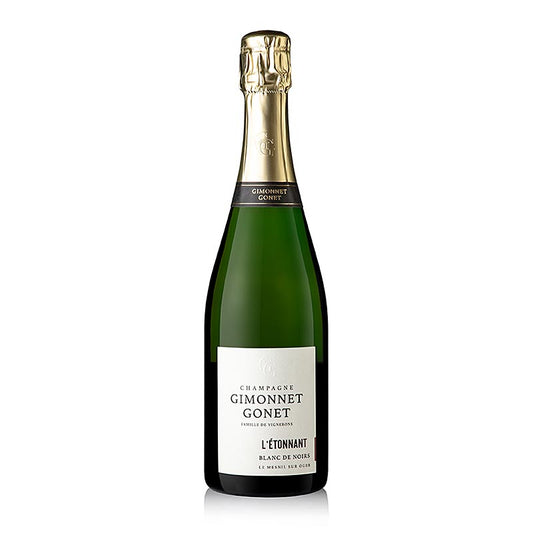 Bouteille de 750 ml de Champagne Gimonnet Gonet l'Etonnant Blanc de Noirs 1Cru brut, élaboré à partir de raisins Pinot Noir, idéal pour les occasions spéciales et les célébrations.