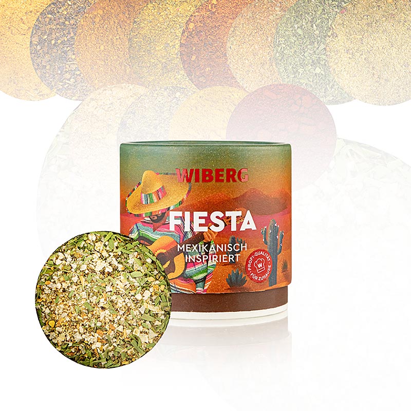 Mélange d'épices d'inspiration mexicaine de Wiberg Fiesta, 105 g, parfait pour assaisonner les plats mexicains et ajouter une saveur épicée à vos recettes préférées.