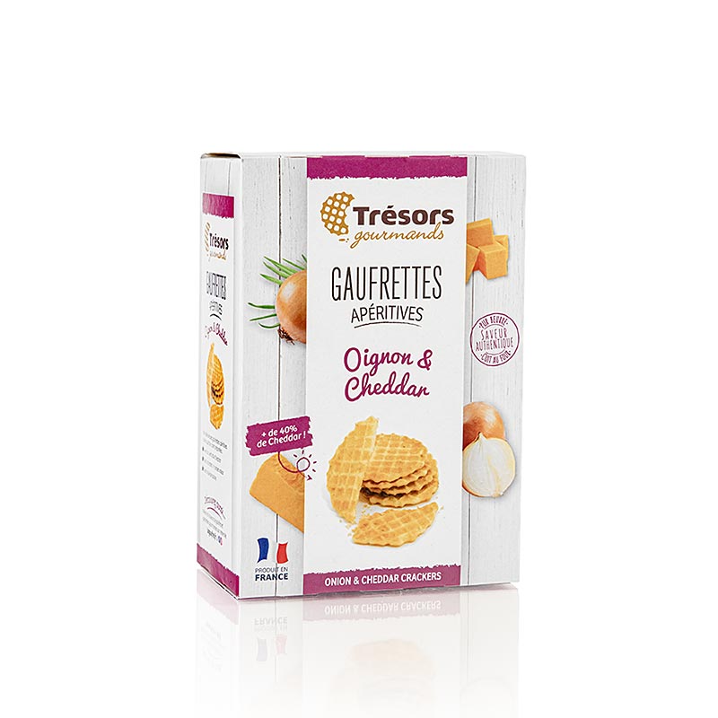 Barsnack Trésors - mini gaufres françaises à l'oignon et au cheddar, 60 g, délicieux en-cas salé à emporter ou à déguster avec des boissons