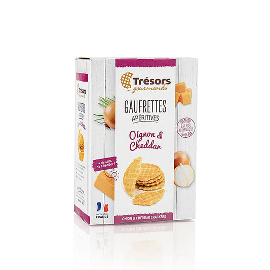 Barsnack Trésors - mini gaufres françaises à l'oignon et au cheddar, 60 g, délicieux en-cas salé à emporter ou à déguster avec des boissons