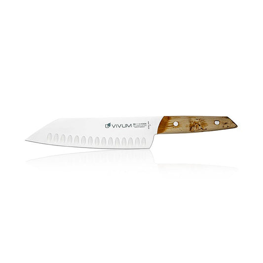  Couteau de cuisine au design japonais Santoku, lame dentelée et manche en bois