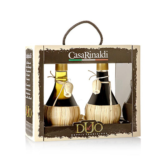 Set Il Duo - Aceto Balsamic Modena & Extra Virgin Olive Oil, CasaRinaldi, 500 ml, 2 x 250 ml - Product image of balsamic vinegar and extra virgin olive oil in a set of 500 ml, CasaRinaldi