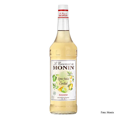 Jus de citron vert Monin Cordial Mixer, 1 litre - un concentré de jus de citron vert rafraîchissant et polyvalent, parfait pour les cocktails et les mocktails.