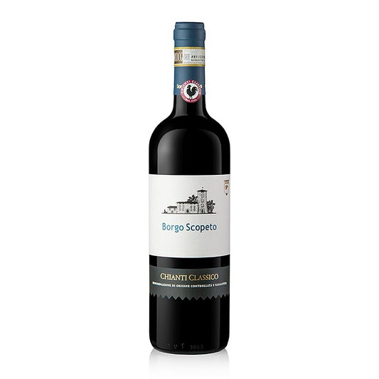 Borgo Scopeto 2021 Chianti Classico vin rouge DOCG Toscane Italie sec 0,75 l, 750 ml - Une bouteille de 750 ml de délicieux vin rouge sec de Toscane, Italie, avec la classification DOCG Chianti Classico de l'année 2021 de la marque Borgo Scopeto.