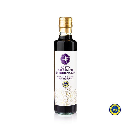 Balsamico di Modena IGP / PGI, Appennino, 250 ml - prix spécial, valable jusqu'au 30/09/2024 - Prix spécial, valable jusqu'à 30092024 - Vinaigre balsamique traditionnel de Modène, élaboré selon l'indication géographique protégée, en promotion jusqu'au 30 septembre 2024.
