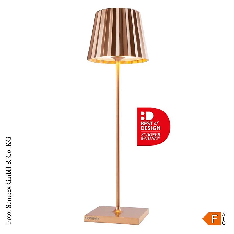 TROLL 20- Lampe de table d'extérieur 38x10x10cm avec batterie rechargeable, en aluminium et cuivre