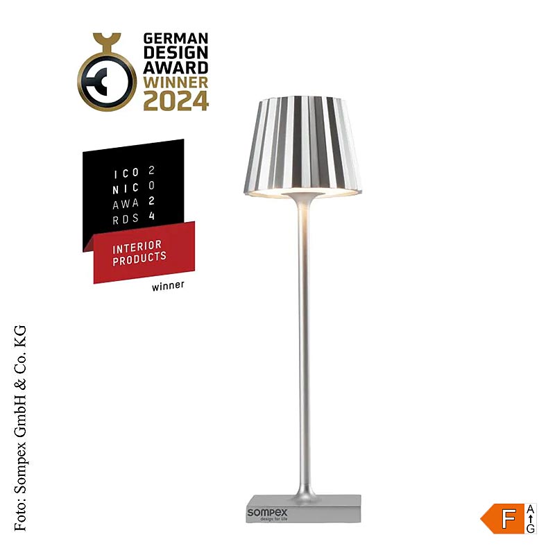 TROLL NANO Lampe de table d'extérieur 21x6cm, en aluminium argenté avec batterie rechargeable (78586)